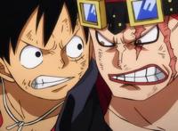 海贼王988集，两大皇团入场，划水王和菠萝头现身，路飞首秀流樱