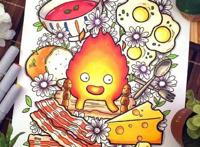 画师手绘经典动漫插图，角色本身呆萌可爱，却都是吃货