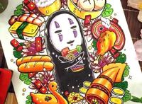 画师手绘经典动漫插图，角色本身呆萌可爱，却都是吃货