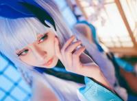 二次元白发蓝衣美女cosplay阴阳师雪女