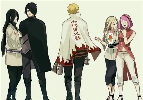 忍者穿上师傅的衣服，小樱和纲手差距明显，佐助满脸写着嫌弃