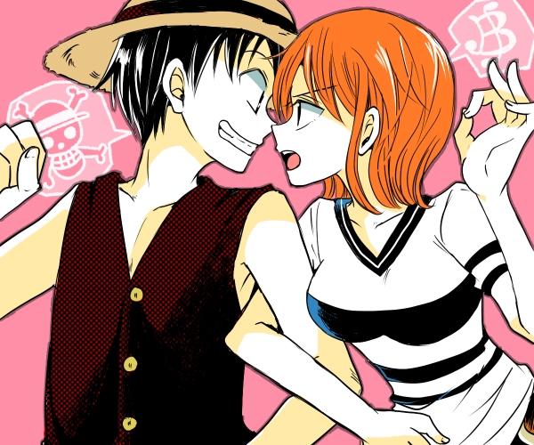 海贼王美图壁纸，路飞×娜美CP感十足，我丰富看到了女帝吃醋的样子