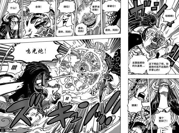海贼王1013话汉化，基德路飞表现两极化，一个打倒四皇一个被打倒