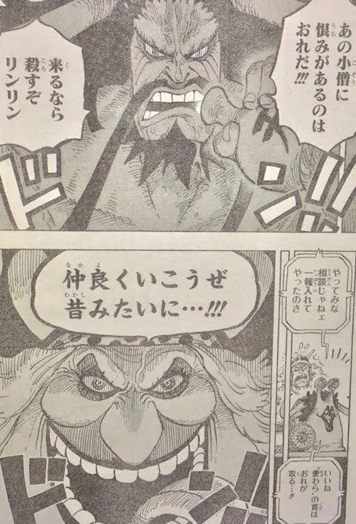 海贼王907话漫画截图，日文原版，大妈凯多要联手对付路飞？