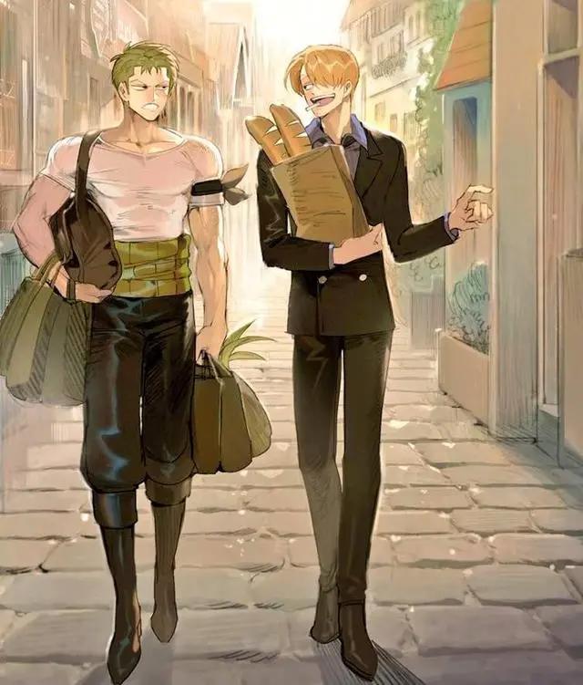 腐画师笔下的索隆与香吉士，两大动漫男神的打闹生活日常