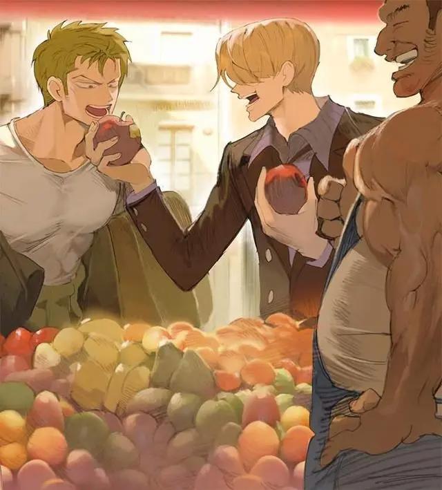 腐画师笔下的索隆与香吉士，两大动漫男神的打闹生活日常