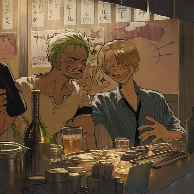 腐画师笔下的索隆与香吉士，两大动漫男神的打闹生活日常