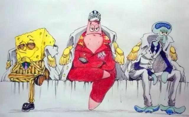 当海绵宝宝cos“海贼王”三大将，青雉很帅气，黄猿表情神还原