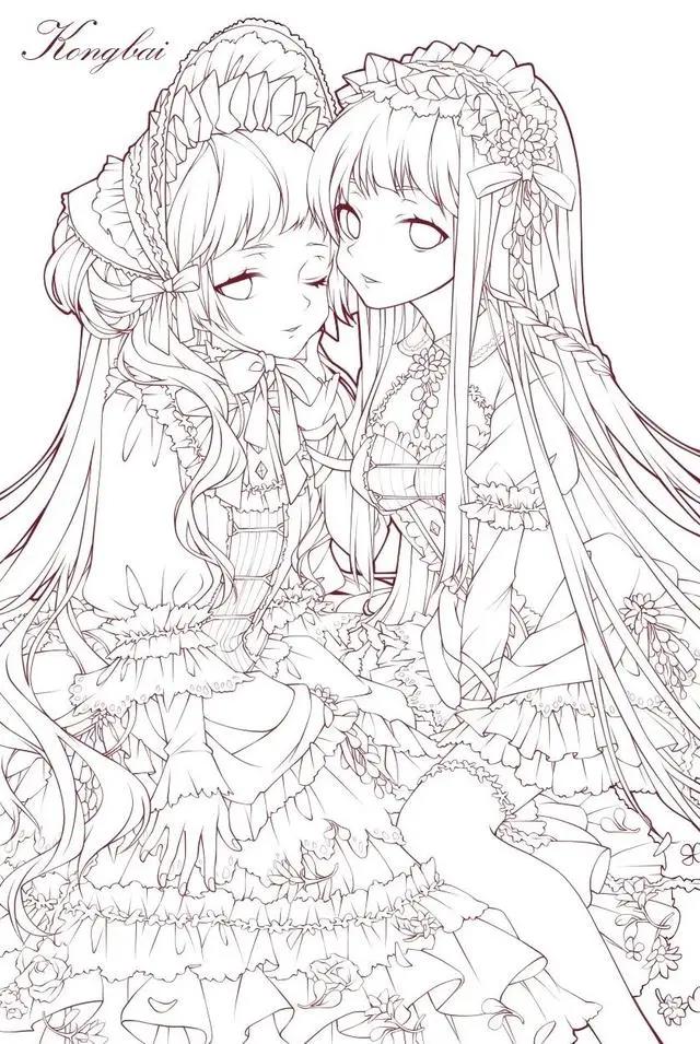 30幅超好看的动漫线稿，一对一附上色原稿