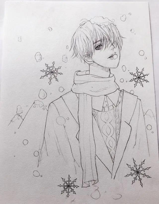 帅气的动漫男生黑白线稿，勾起女画手的绘画欲望