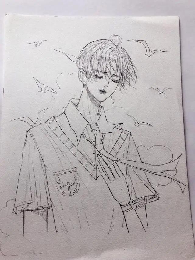 帅气的动漫男生黑白线稿，勾起女画手的绘画欲望