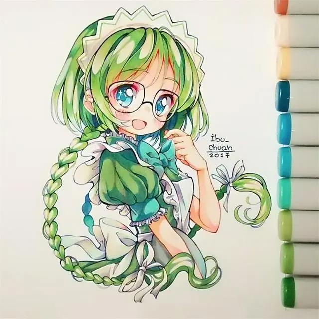 马克笔卡通动漫人物，超级可爱的卡通小女孩，可临摹！