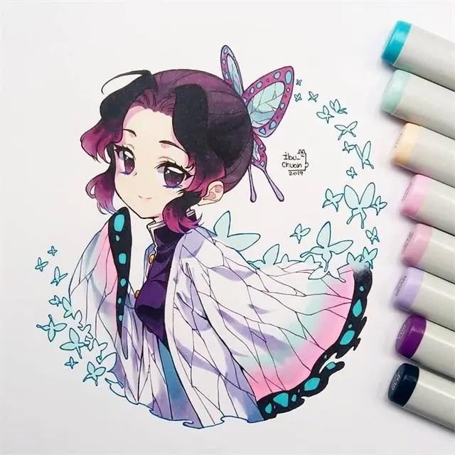 马克笔卡通动漫人物，超级可爱的卡通小女孩，可临摹！