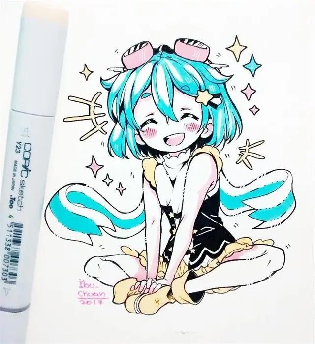 马克笔卡通动漫人物，超级可爱的卡通小女孩，可临摹！