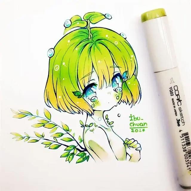 马克笔卡通动漫人物，超级可爱的卡通小女孩，可临摹！