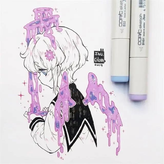 马克笔卡通动漫人物，超级可爱的卡通小女孩，可临摹！