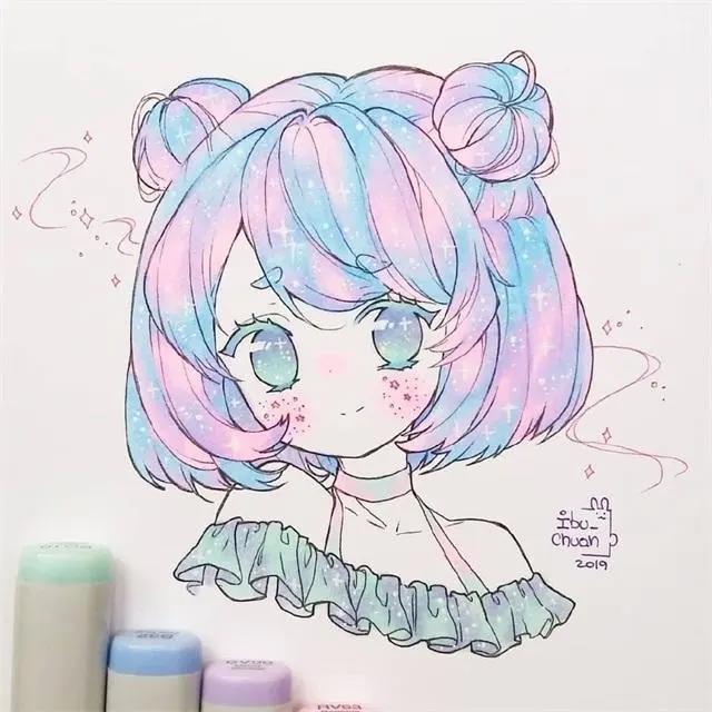 马克笔卡通动漫人物，超级可爱的卡通小女孩，可临摹！