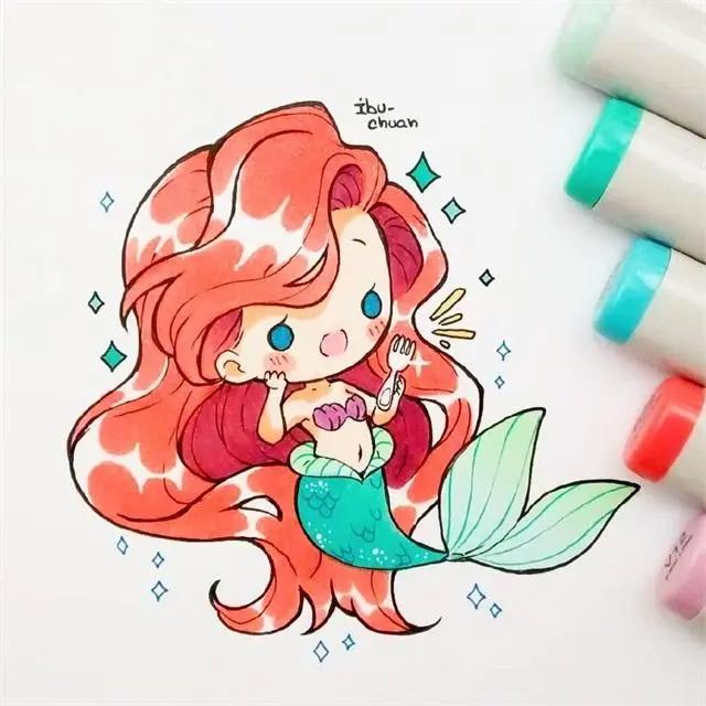 马克笔卡通动漫人物，超级可爱的卡通小女孩，可临摹！