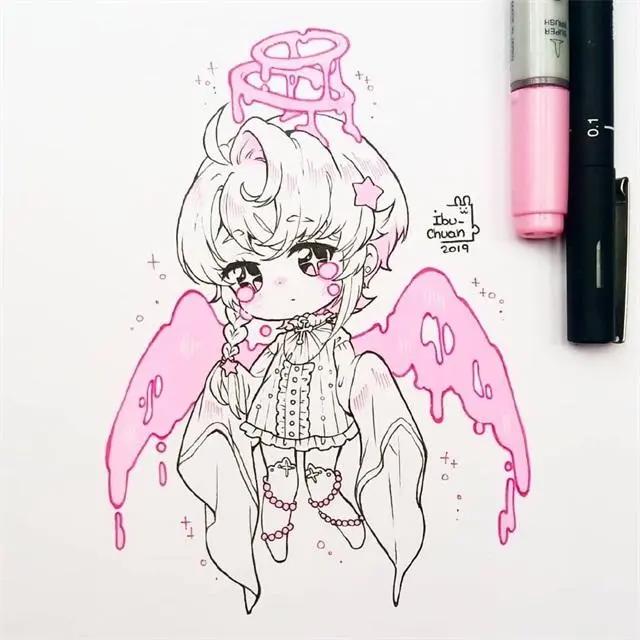 马克笔卡通动漫人物，超级可爱的卡通小女孩，可临摹！