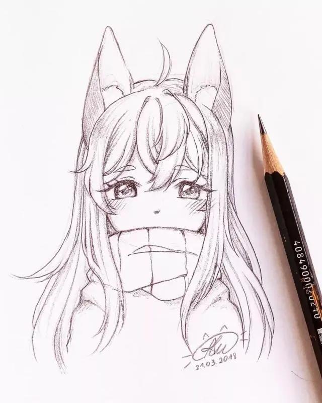 她笔下Q萌可爱的动漫少女形象也太迷人了吧!连线稿都那么好看!