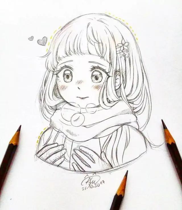 她笔下Q萌可爱的动漫少女形象也太迷人了吧!连线稿都那么好看!