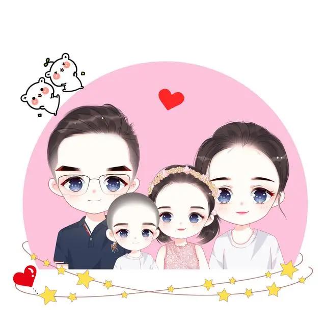 手绘动漫图片，温馨一家四口头像，拿图收藏喔~