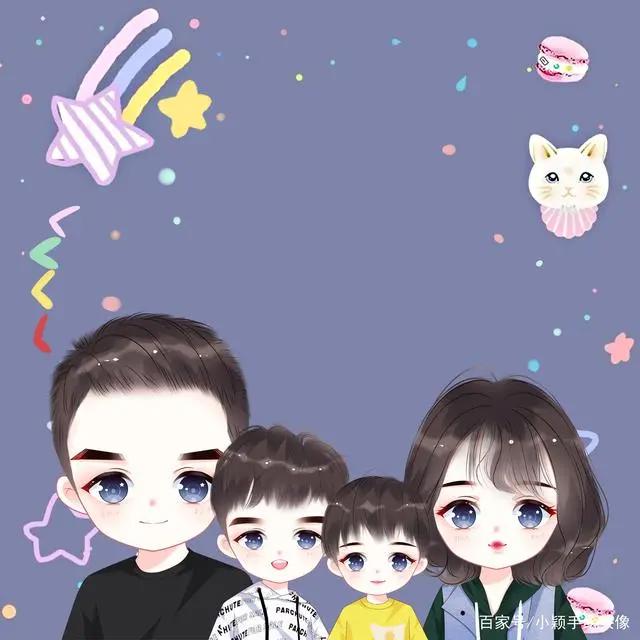 手绘动漫图片，温馨一家四口头像，拿图收藏喔~