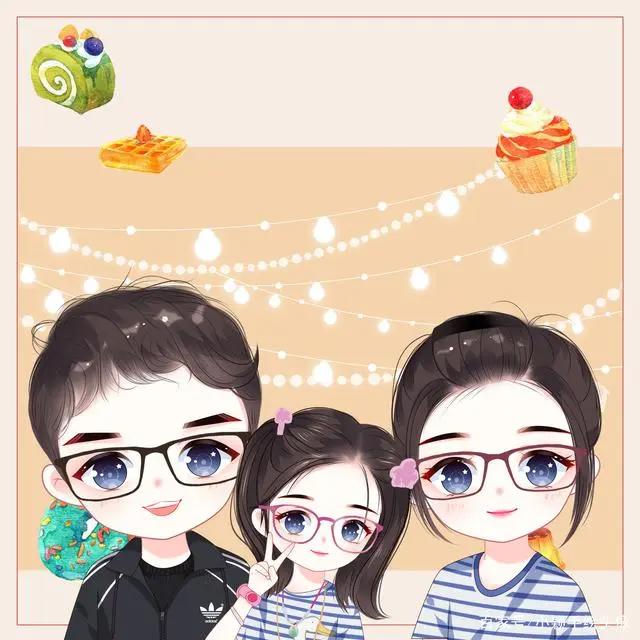 手绘动漫图片，温馨一家四口头像，拿图收藏喔~