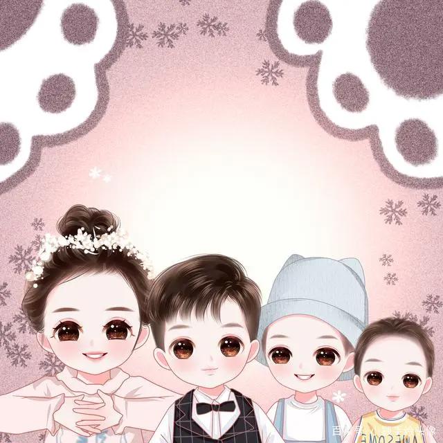 手绘动漫图片，温馨一家四口头像，拿图收藏喔~