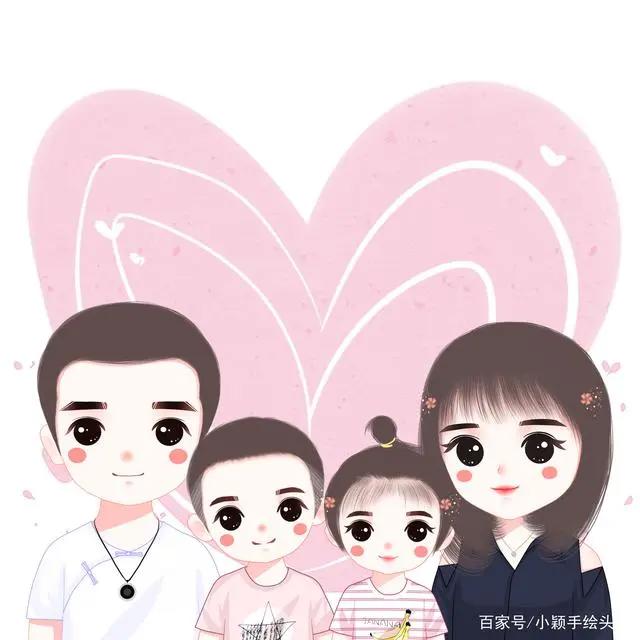 手绘动漫图片，温馨一家四口头像，拿图收藏喔~