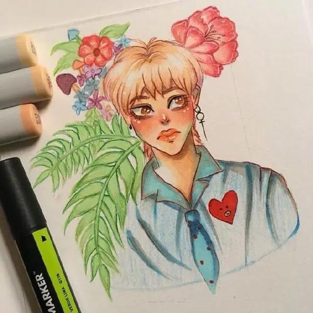 马克笔动漫人物手绘插画作品，喜欢画动漫人物的这组图很实用