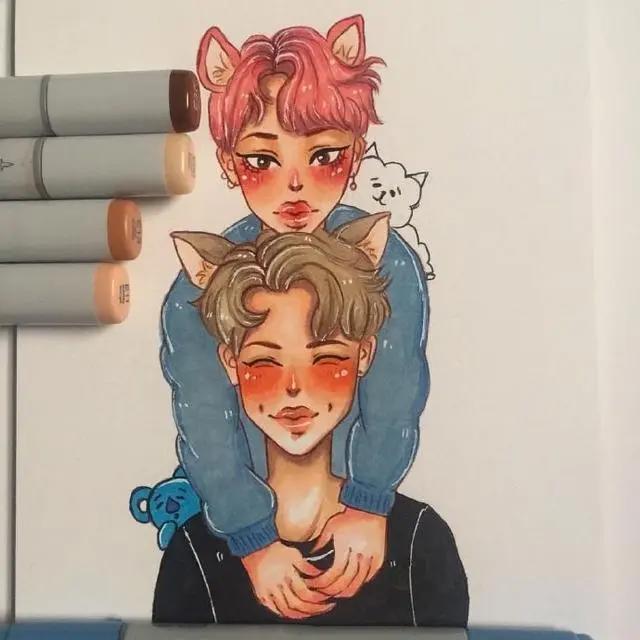 马克笔动漫人物手绘插画作品，喜欢画动漫人物的这组图很实用