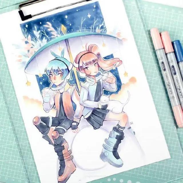 马克笔动漫人物手绘插画作品，喜欢画动漫人物的这组图很实用