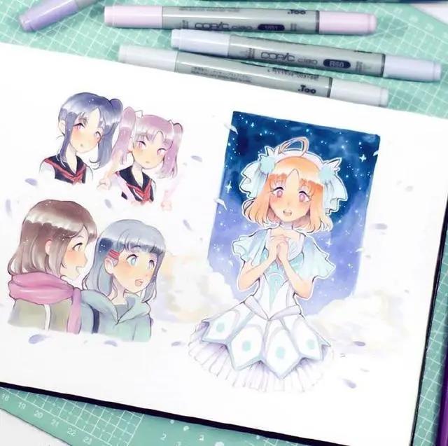 马克笔动漫人物手绘插画作品，喜欢画动漫人物的这组图很实用