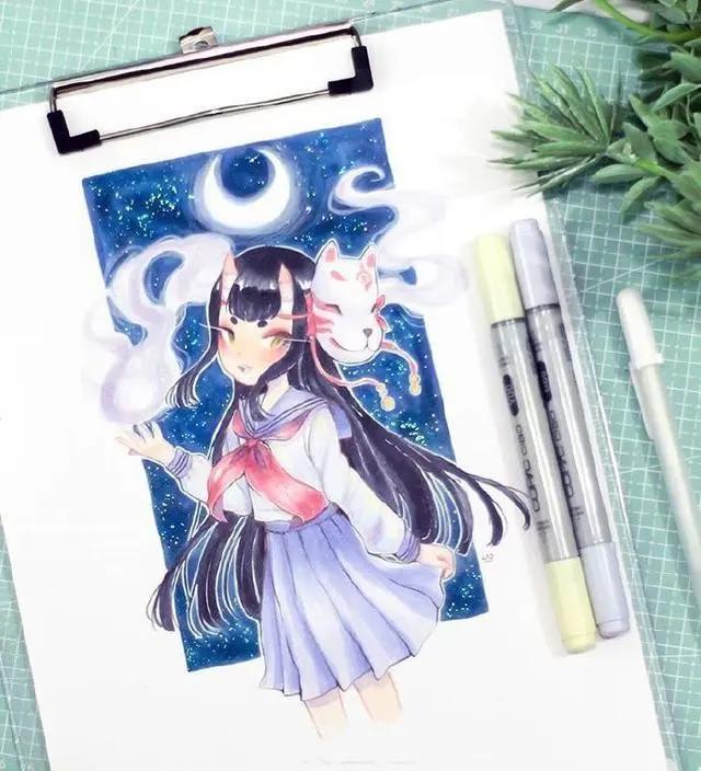 马克笔动漫人物手绘插画作品，喜欢画动漫人物的这组图很实用