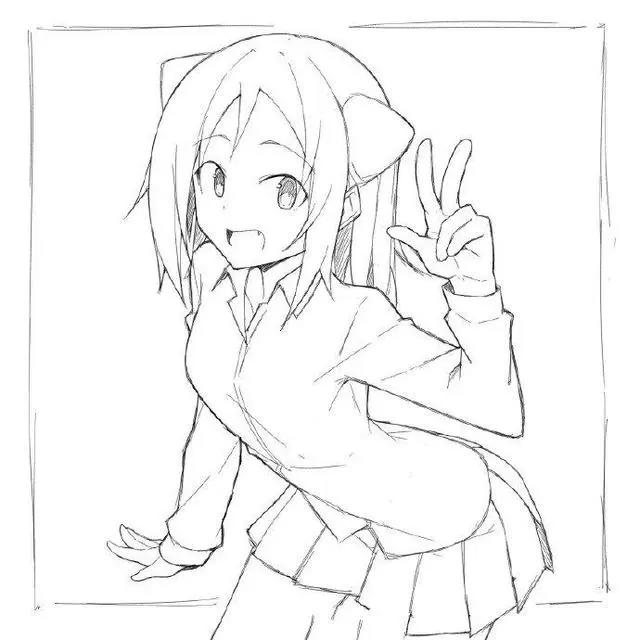 初学者漫画人物线稿图片，超可爱的萌妹子线稿作品