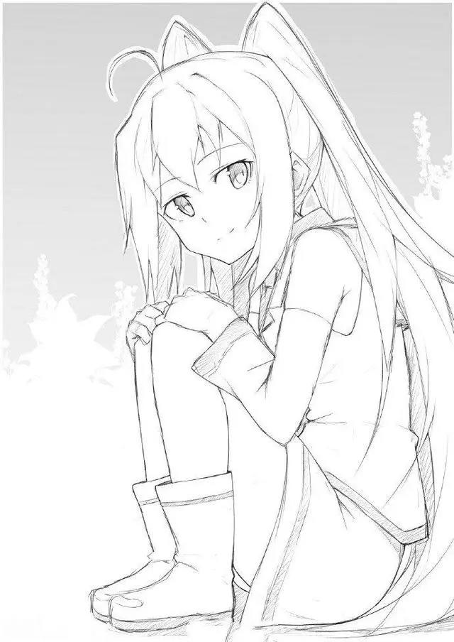 初学者漫画人物线稿图片，超可爱的萌妹子线稿作品