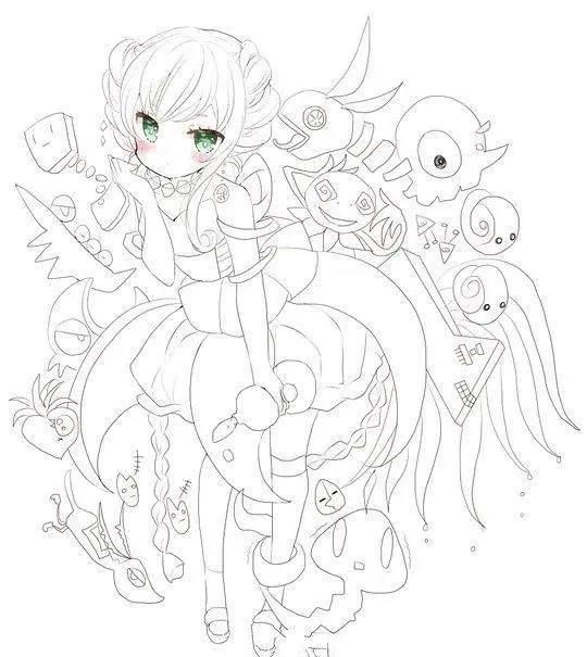 初学者漫画人物线稿图片，超可爱的萌妹子线稿作品