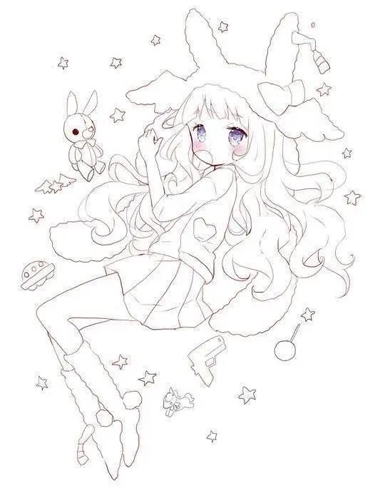 初学者漫画人物线稿图片，超可爱的萌妹子线稿作品