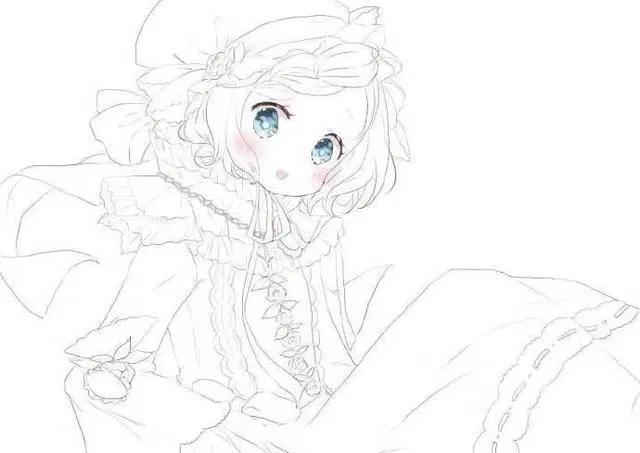 初学者漫画人物线稿图片，超可爱的萌妹子线稿作品
