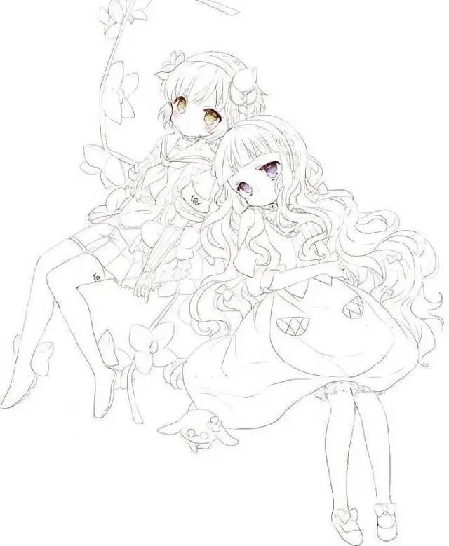 初学者漫画人物线稿图片，超可爱的萌妹子线稿作品