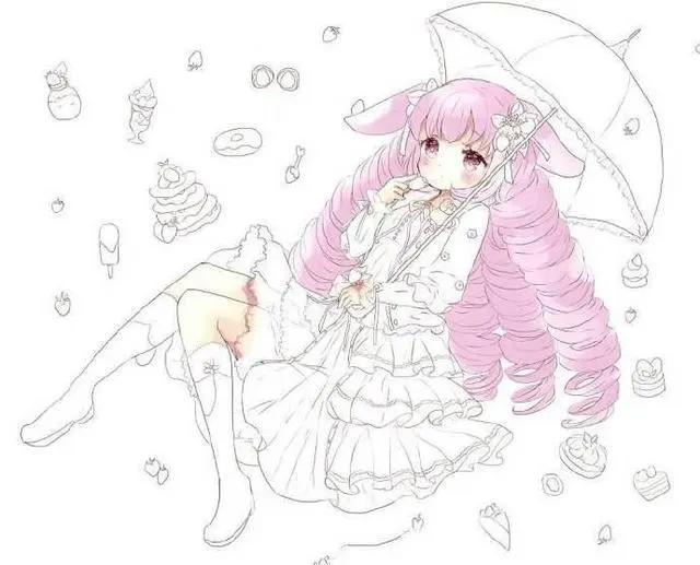 初学者漫画人物线稿图片，超可爱的萌妹子线稿作品