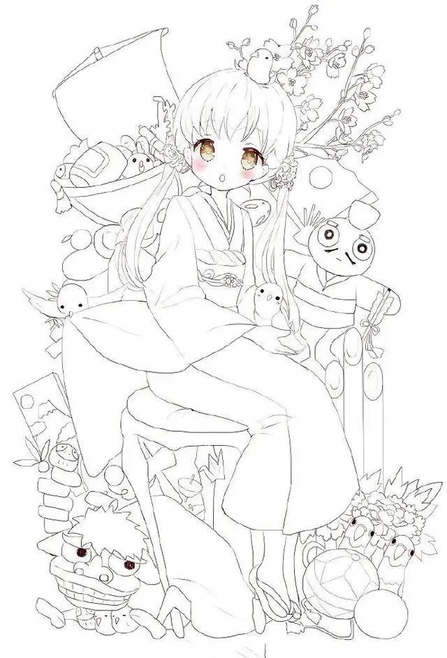 初学者漫画人物线稿图片，超可爱的萌妹子线稿作品