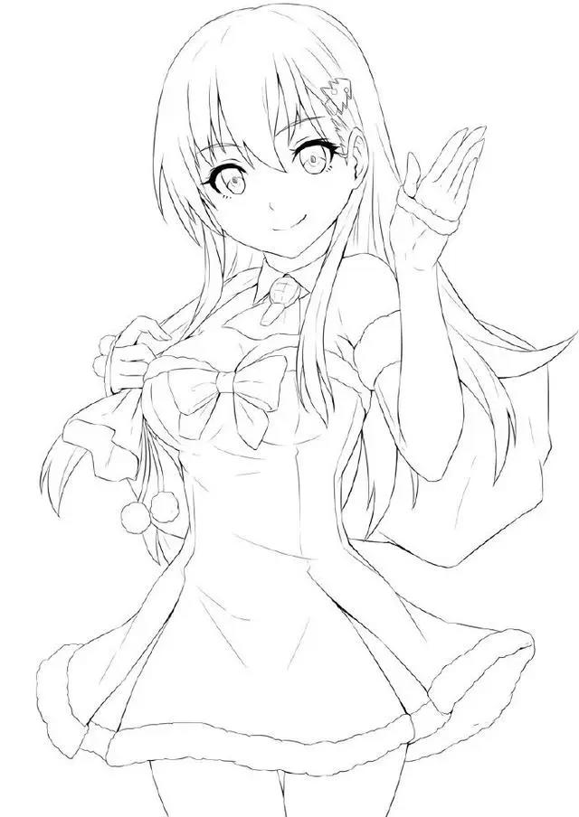 初学者漫画人物线稿图片，超可爱的萌妹子线稿作品
