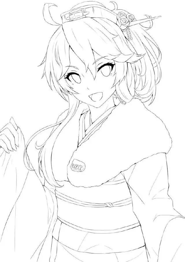 初学者漫画人物线稿图片，超可爱的萌妹子线稿作品