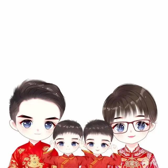 亲子漫画头像，温馨幸福的画面，看着就很美好