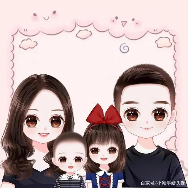 漫画全家福，简单温馨的家庭头像，甜蜜幸福的手绘图片