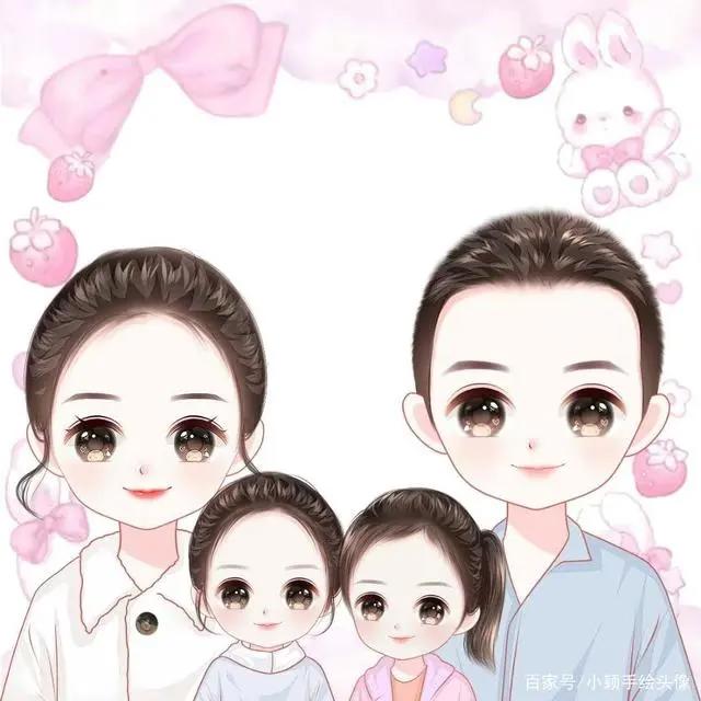 漫画全家福，简单温馨的家庭头像，甜蜜幸福的手绘图片