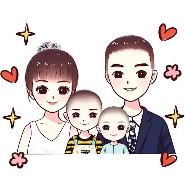 漫画全家福，简单温馨的家庭头像，甜蜜幸福的手绘图片