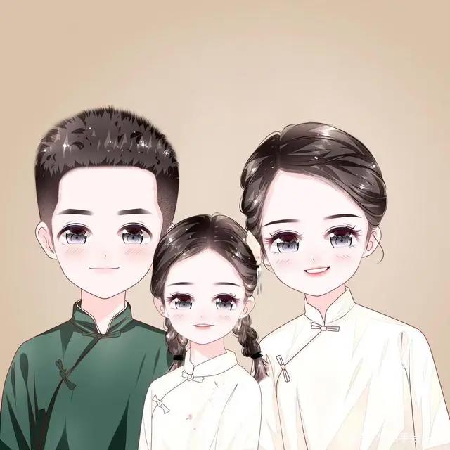 漫画全家福，简单温馨的家庭头像，甜蜜幸福的手绘图片